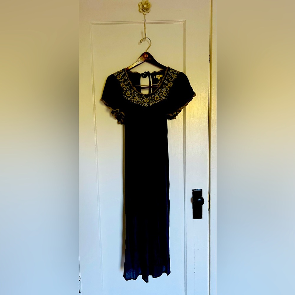 Blue Maxi Dress with Embroidery SMALL